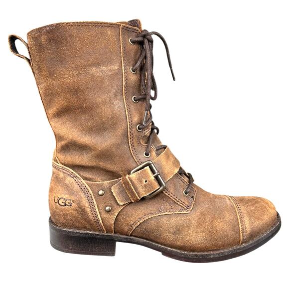 UGG Women’s Marela Brown Suede Moto Boot Size US 8.5 - Picture 1 of 11